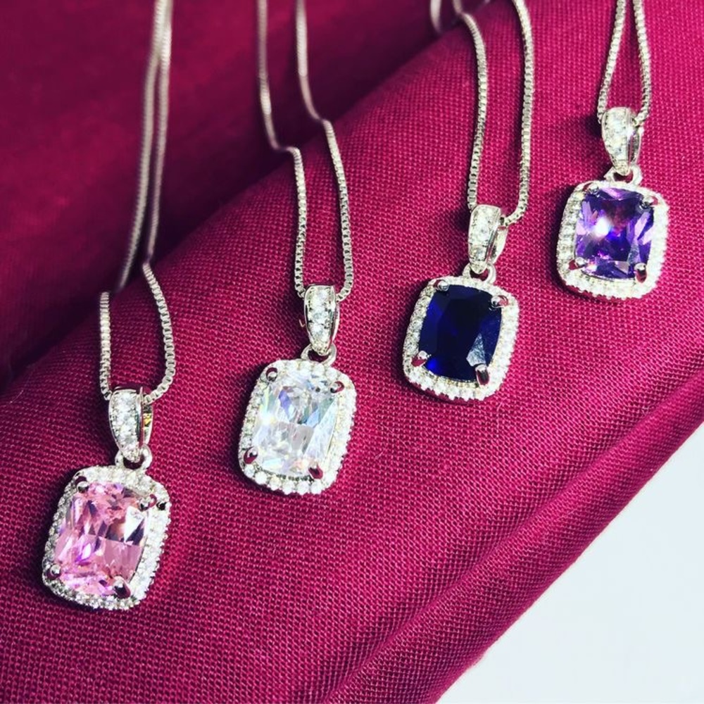Crystal Silver Necklace - various colors